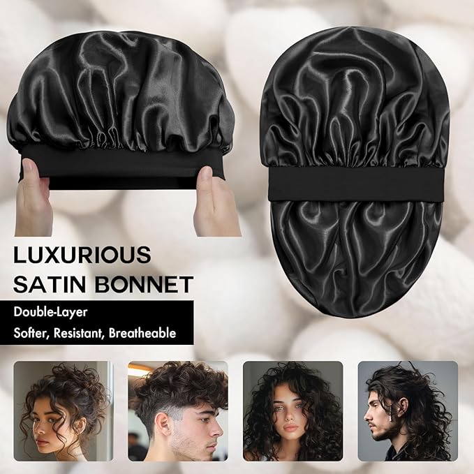 Luxury Double Layer Silk Satin Hair Bonnet – Anti-Frizz, Adjustable Night Sleep Cap for All Hair Types