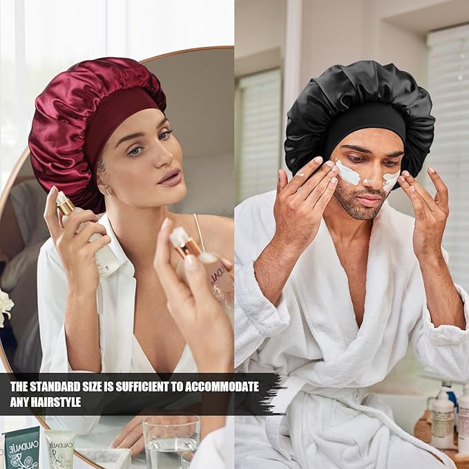 Luxury Double Layer Silk Satin Hair Bonnet – Anti-Frizz, Adjustable Night Sleep Cap for All Hair Types