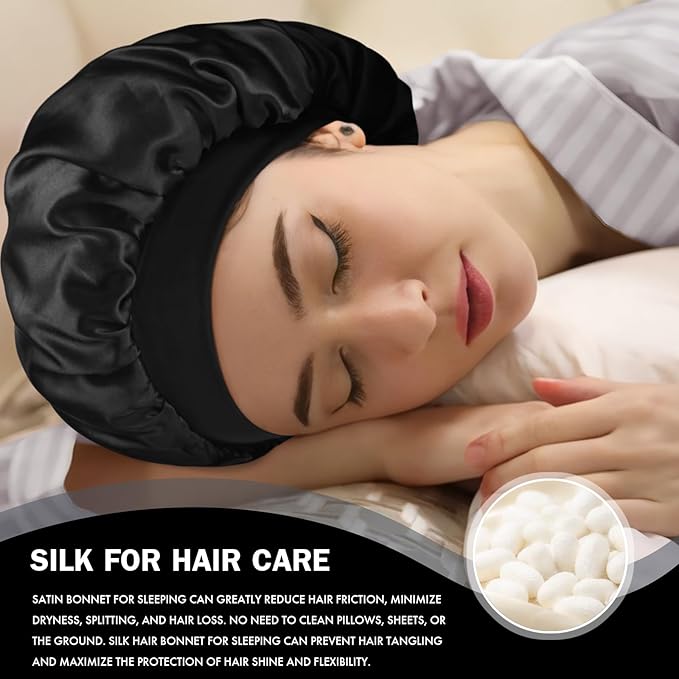Luxury Double Layer Silk Satin Hair Bonnet – Anti-Frizz, Adjustable Night Sleep Cap for All Hair Types
