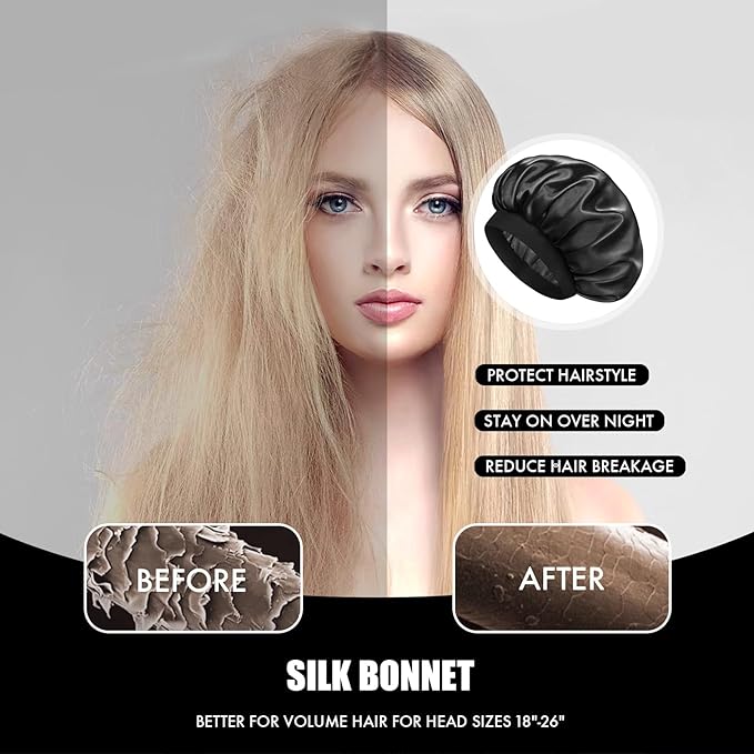 Luxury Double Layer Silk Satin Hair Bonnet – Anti-Frizz, Adjustable Night Sleep Cap for All Hair Types